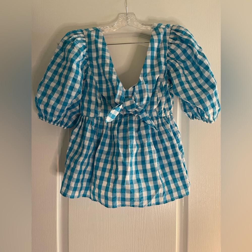 NWT Lilly Pulitzer Sarafina Womens Size 6 Short Sleeve Blue/White Gingham Top